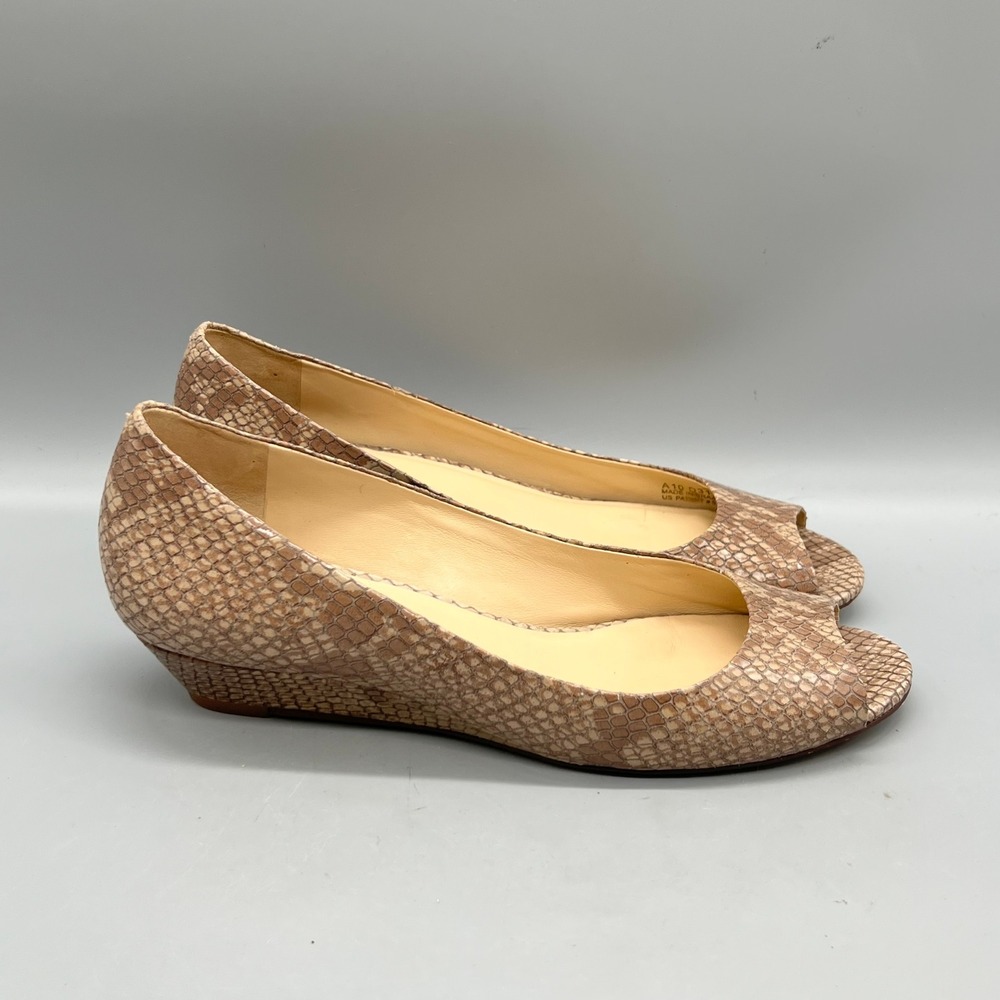 Cole Haan Shoes Womens 7 Brown Snakeskin Embossed Leather Peep Toe Wedge Vtg